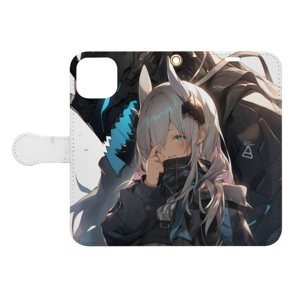 horceの馬　擬人化 未来都市 Book-Style Smartphone Case:Opened (outside)