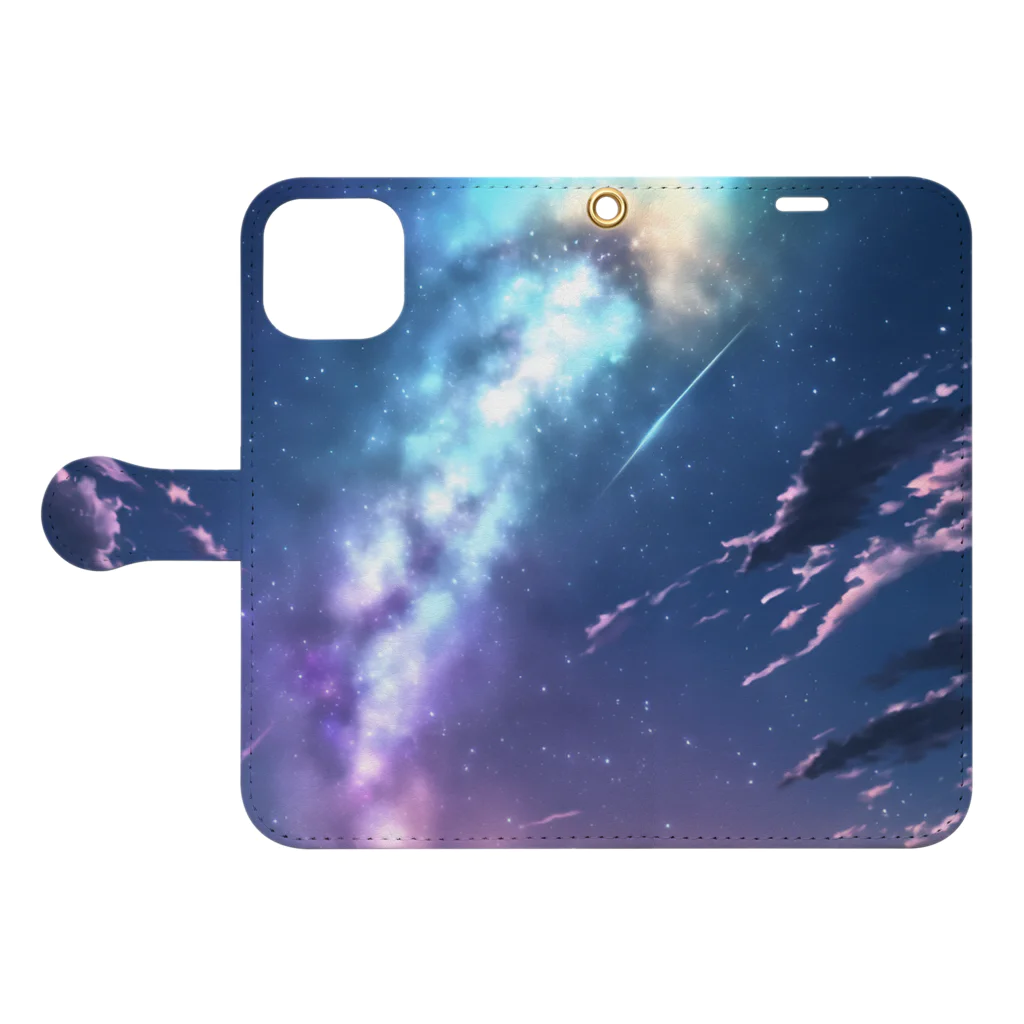 幻想夢風景-AIアート-のAIアート　彗星雲の夜空 Book-Style Smartphone Case:Opened (outside)