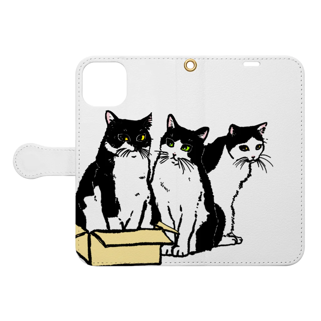 猫竹（nekotake)の箱に入りたい白黒猫たち Book-Style Smartphone Case:Opened (outside)