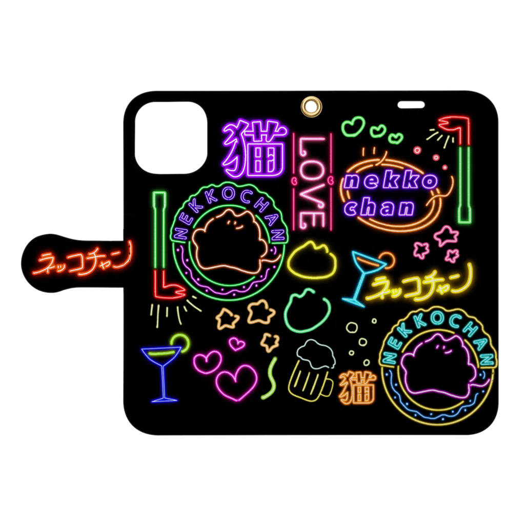 おみけのおみせのネオンﾈｯｺﾁｬﾝMAX Book-Style Smartphone Case:Opened (outside)