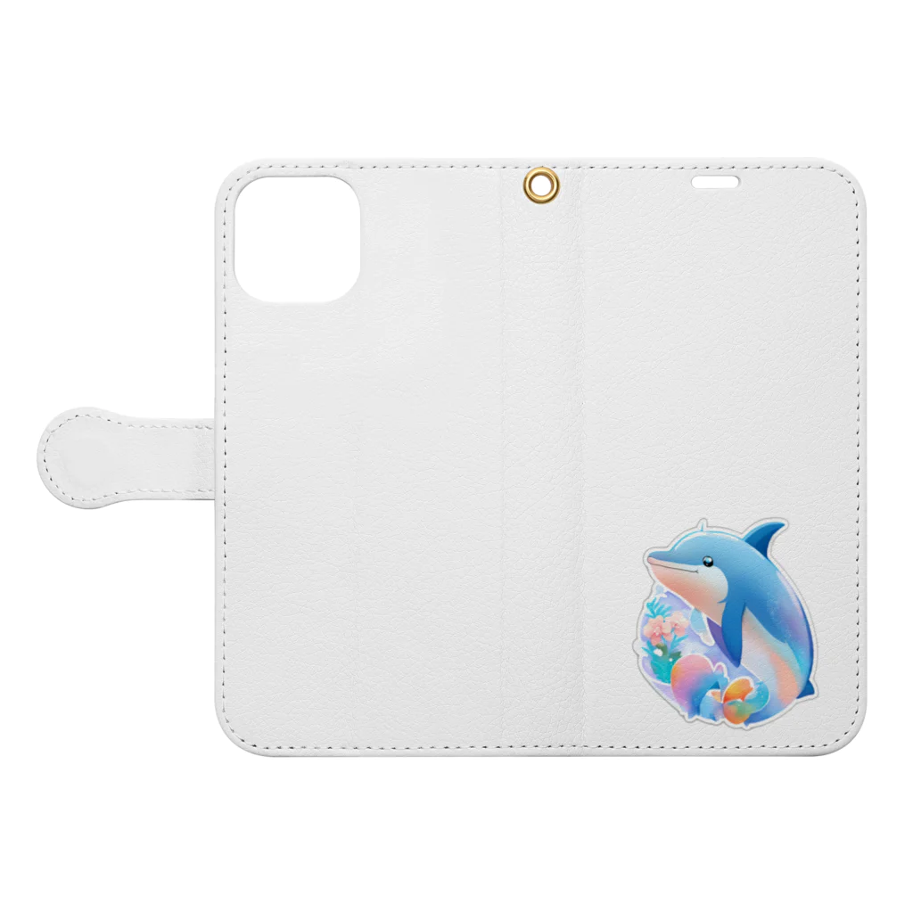 dolphineの可愛いイルカ Book-Style Smartphone Case:Opened (outside)