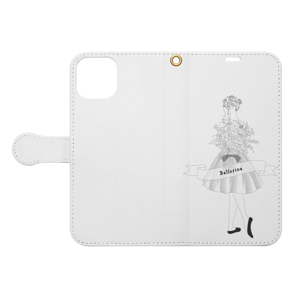 バレエシルエット ballet*pointe_pon*のシンプル バレリーナ Book-Style Smartphone Case:Opened (outside)