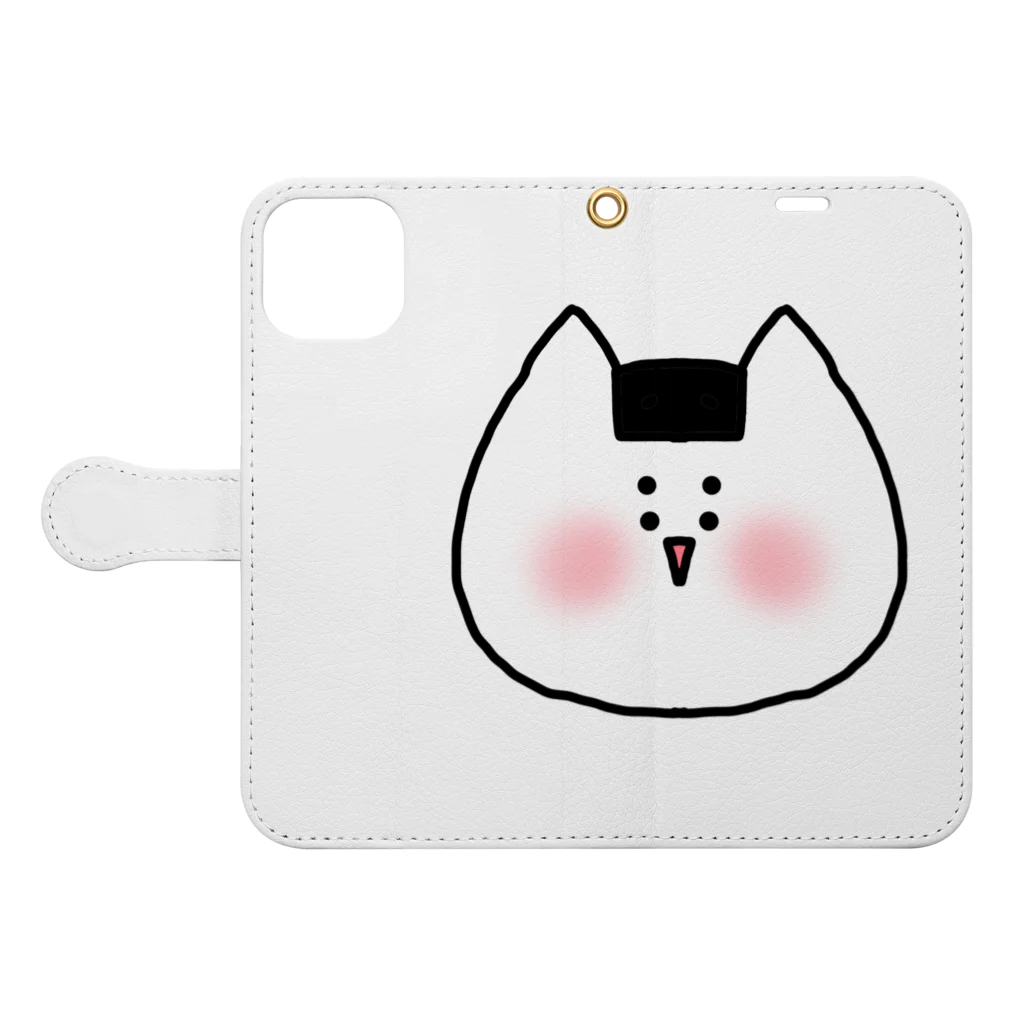 NyamiNyamiのまえがみぱっつんねこ 手帳型スマホケースを開いた場合(外側)