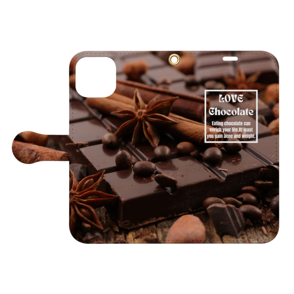 おもしろかわいいは正義！のおしゃれスマホケース（チョコ） Book-Style Smartphone Case:Opened (outside)