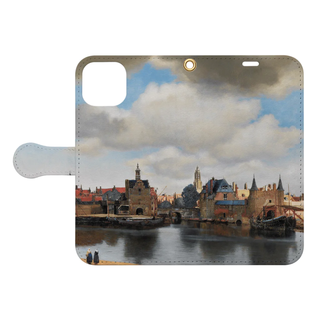 世界美術商店のデルフト眺望 / View of Delft 手帳型スマホケースを開いた場合(外側)