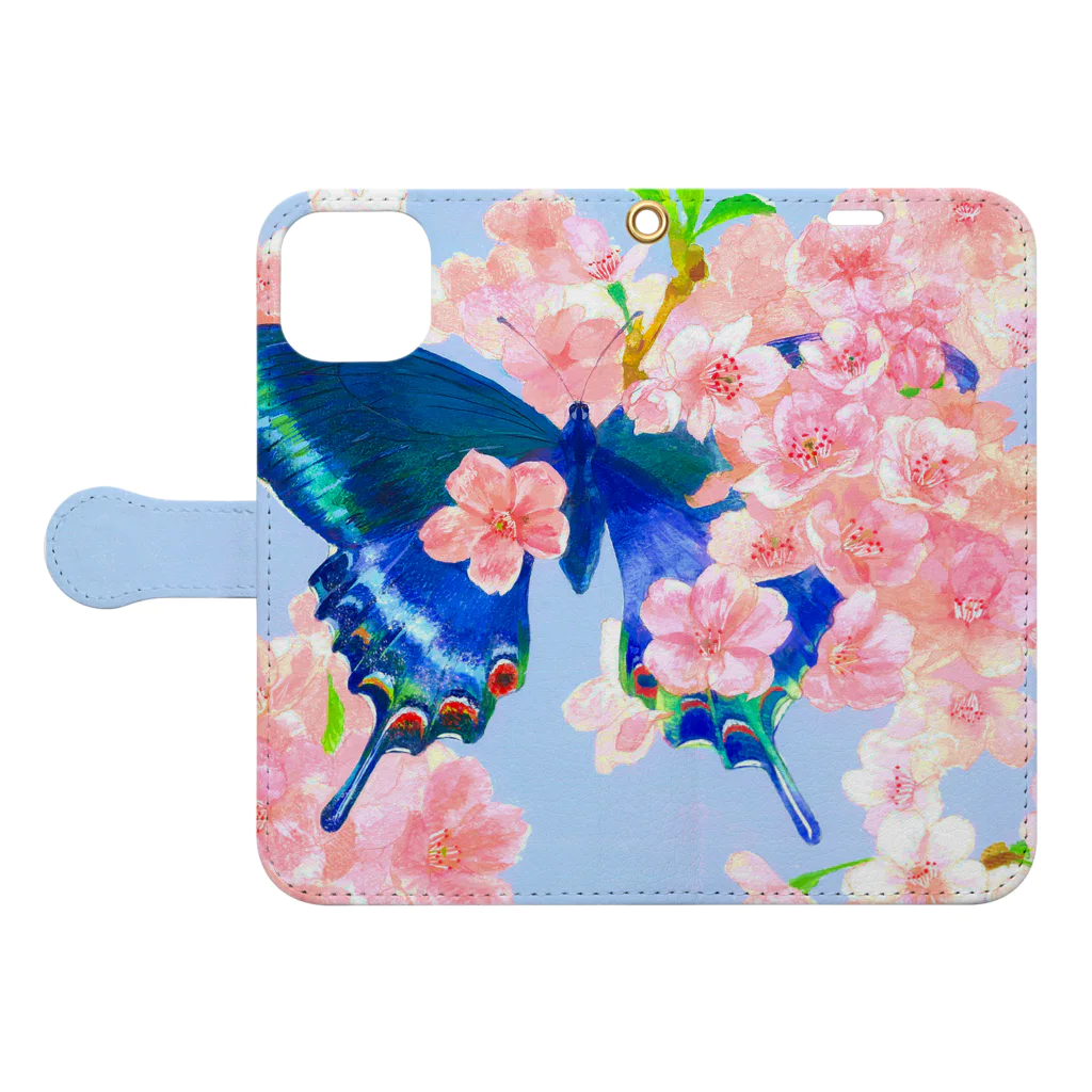 花藤 志穂（花と蝶を描く人）の旅立ち Book-Style Smartphone Case:Opened (outside)