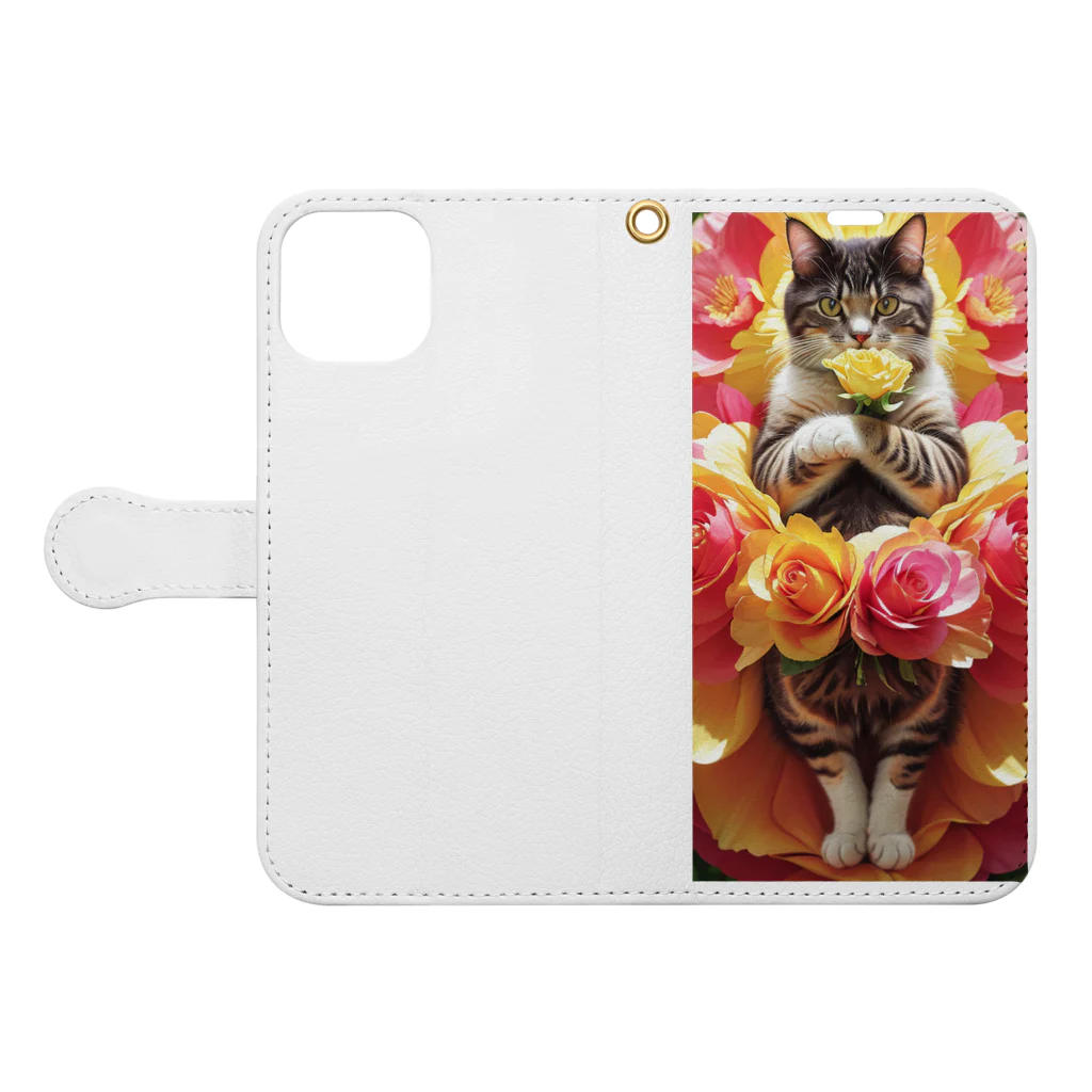 ukeroのフラワーキャット077 Book-Style Smartphone Case:Opened (outside)