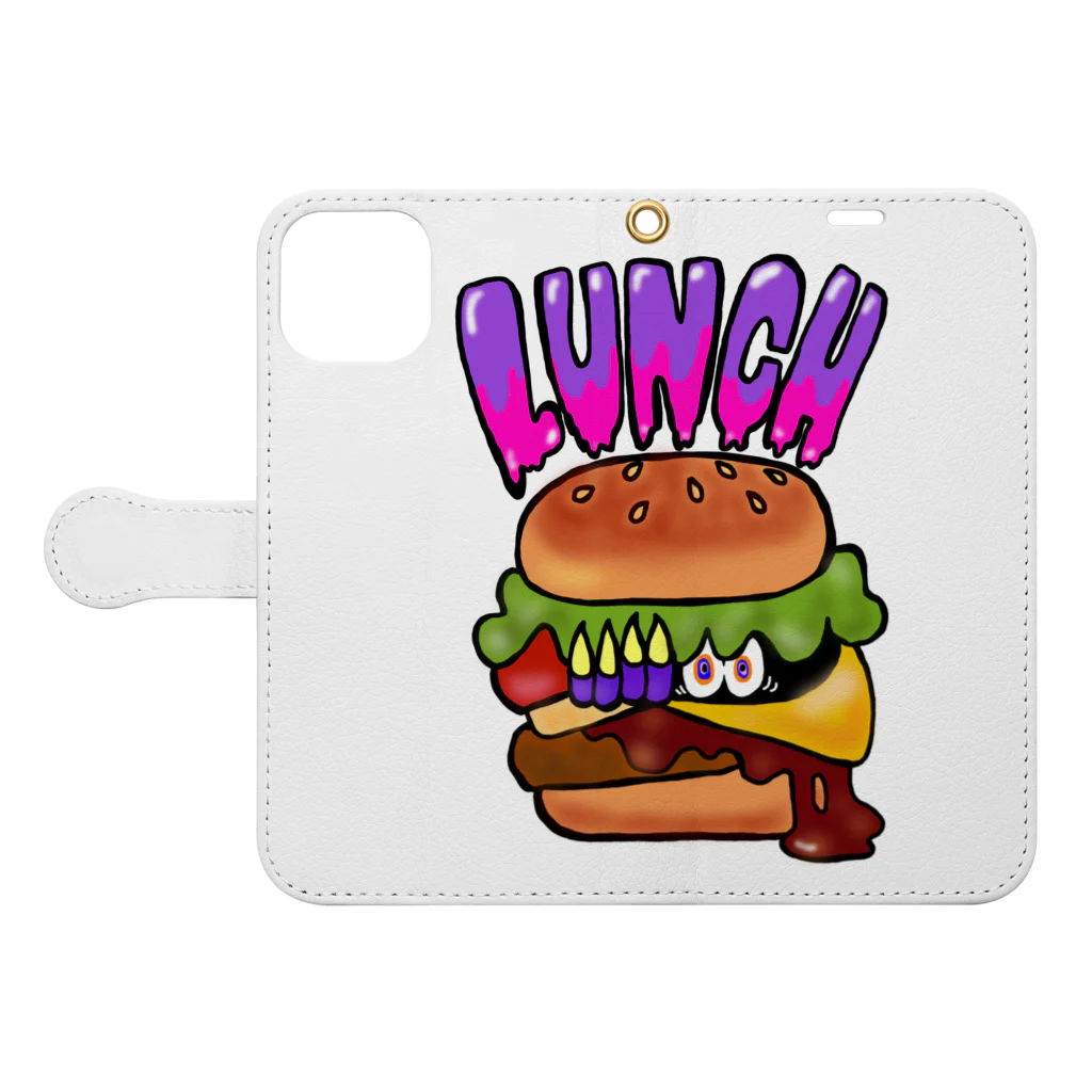 あやしいおばさん くろまめさんのランチ（チーズバーガー） Book-Style Smartphone Case:Opened (outside)