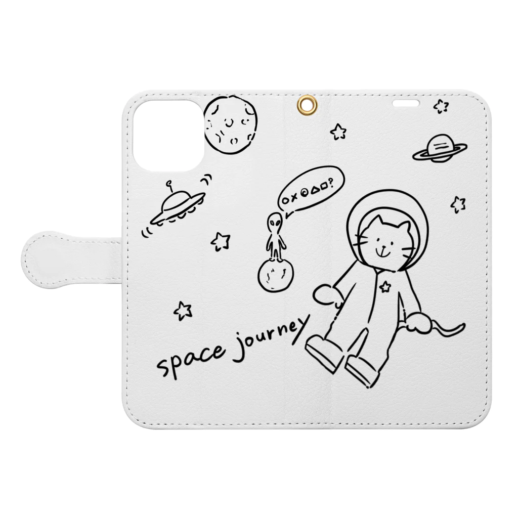 ひよこ工房の宇宙と猫 Book-Style Smartphone Case:Opened (outside)