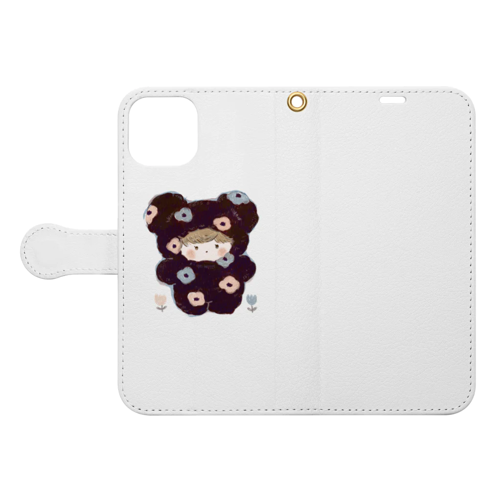 asami_sanの花がらのもこもこ Book-Style Smartphone Case:Opened (outside)