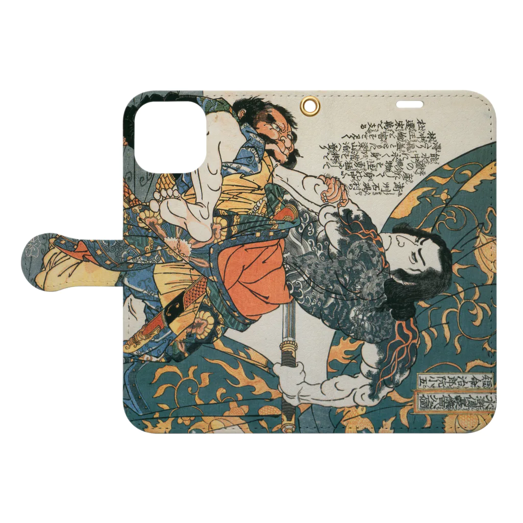 寿めでたや(ukiyoe)の浮世絵：歌川国芳_水滸伝豪傑 短命二郎阮小五 Book-Style Smartphone Case:Opened (outside)