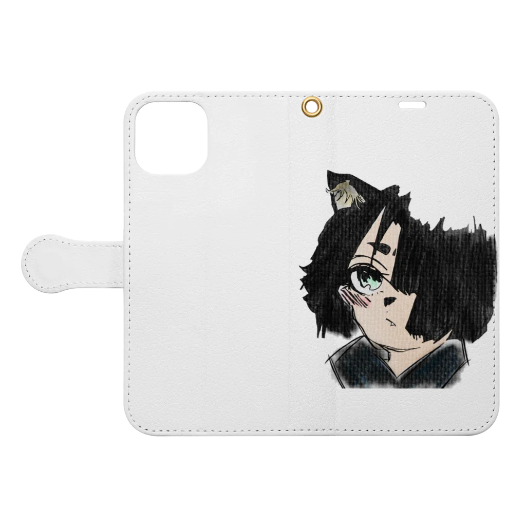 みつまめこshopの猫耳少女 Book-Style Smartphone Case:Opened (outside)