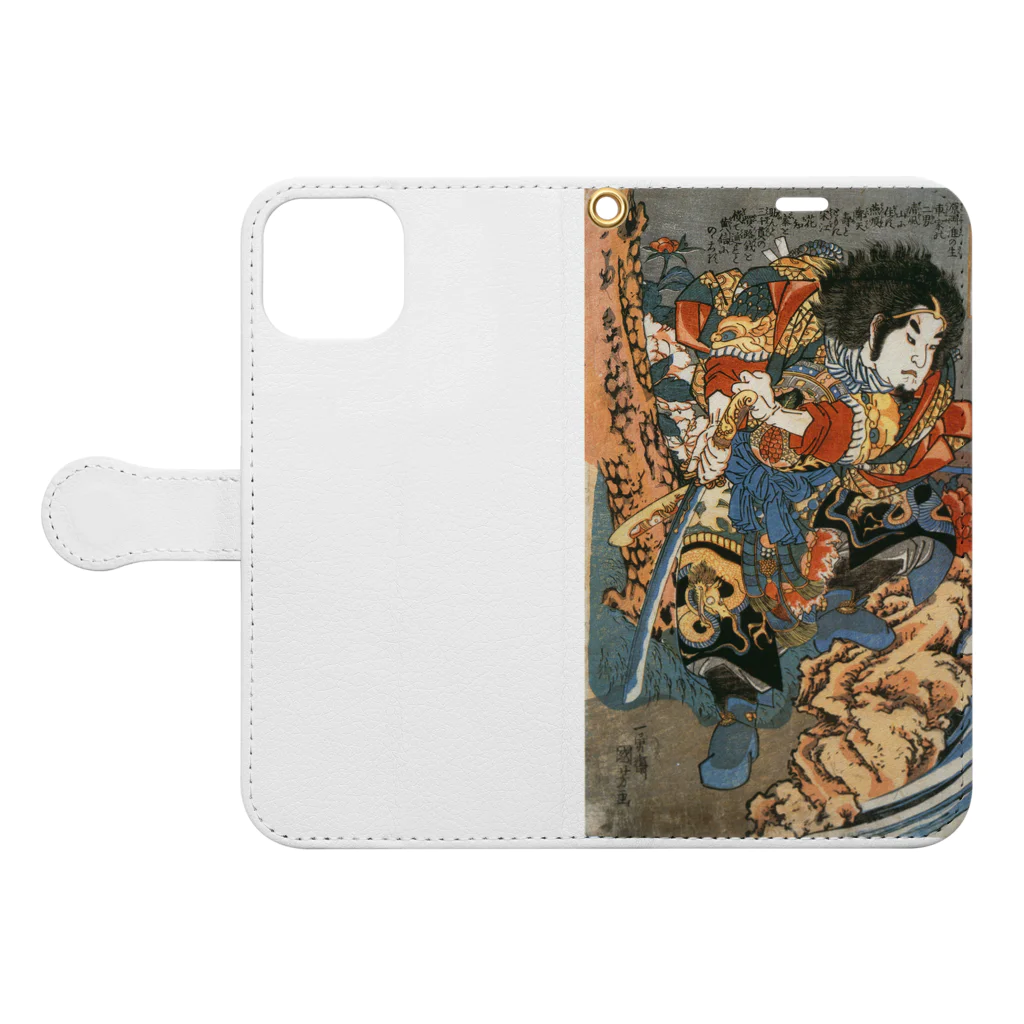 寿めでたや(ukiyoe)の浮世絵：歌川国芳_水滸伝豪傑 矮脚虎王英 Book-Style Smartphone Case:Opened (outside)