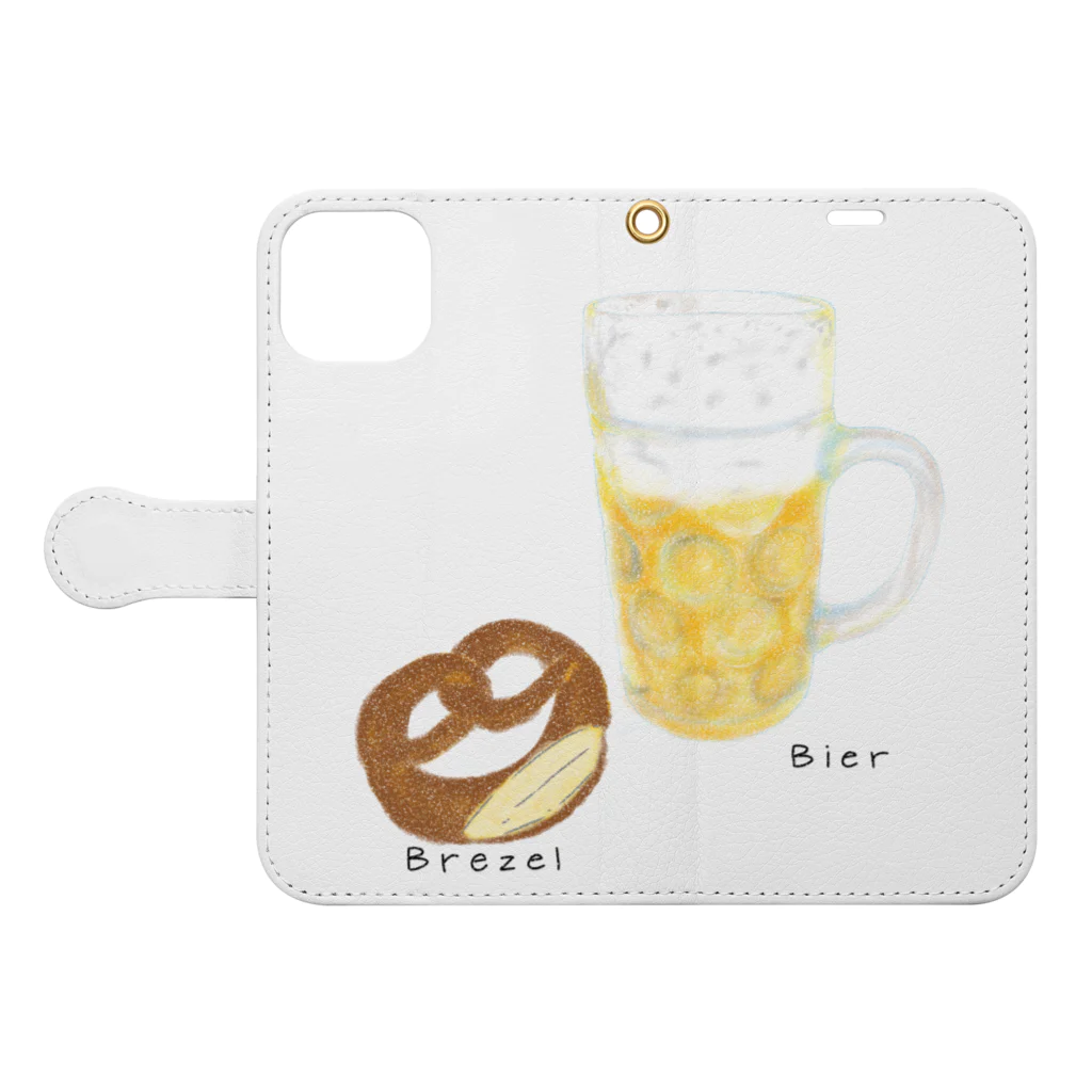 Handgestrickt Ju shopのBrezel und Bier ／ブレッツェル＆ビール 手帳型スマホケースを開いた場合(外側)