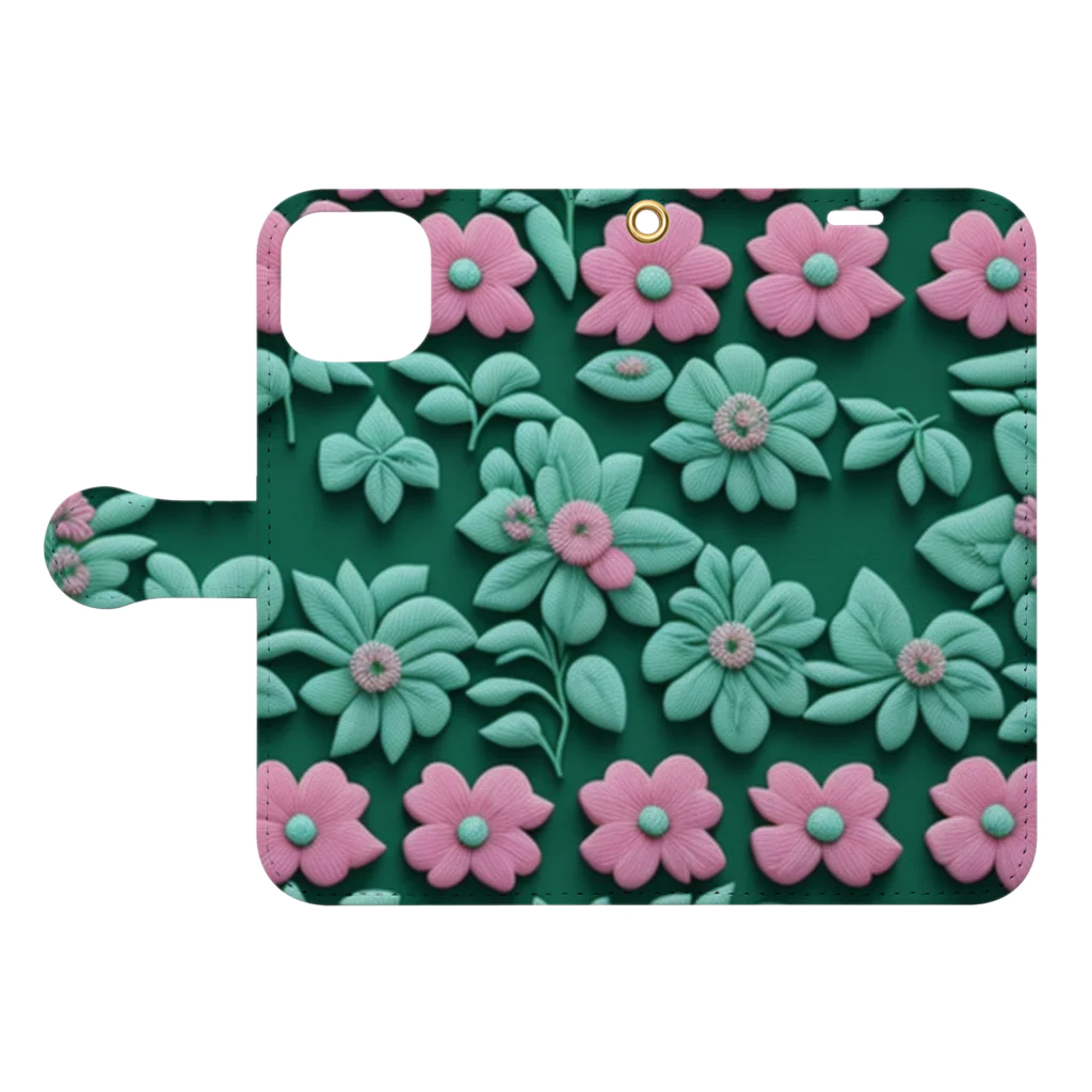 _Anzuの3D 花々 Green Book-Style Smartphone Case:Opened (outside)