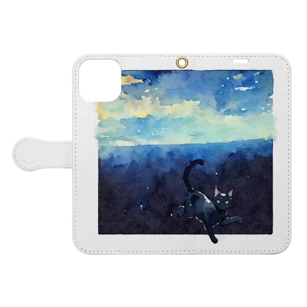 yuuの黒猫と宇宙 Book-Style Smartphone Case:Opened (outside)