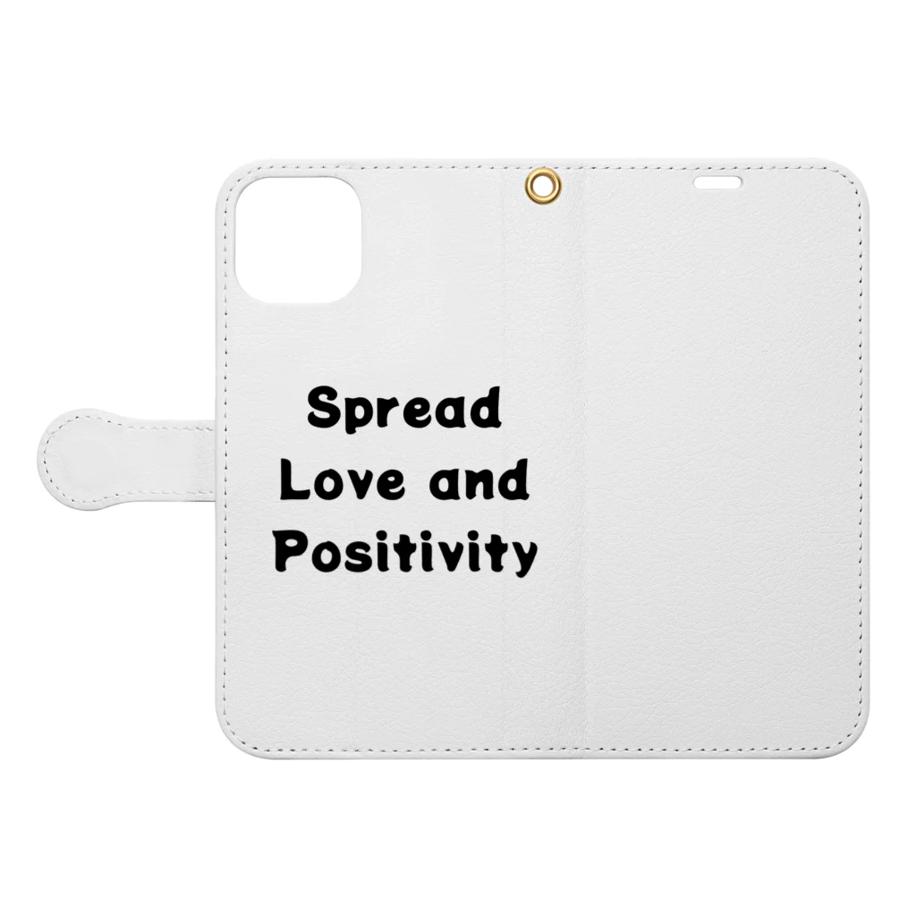 ミラくまのSpread Love and Positivity　愛とポジティブさを広めよう 手帳型スマホケースを開いた場合(外側)
