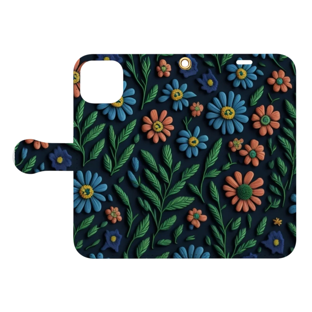_Anzuの3D 花々　紫 Book-Style Smartphone Case:Opened (outside)