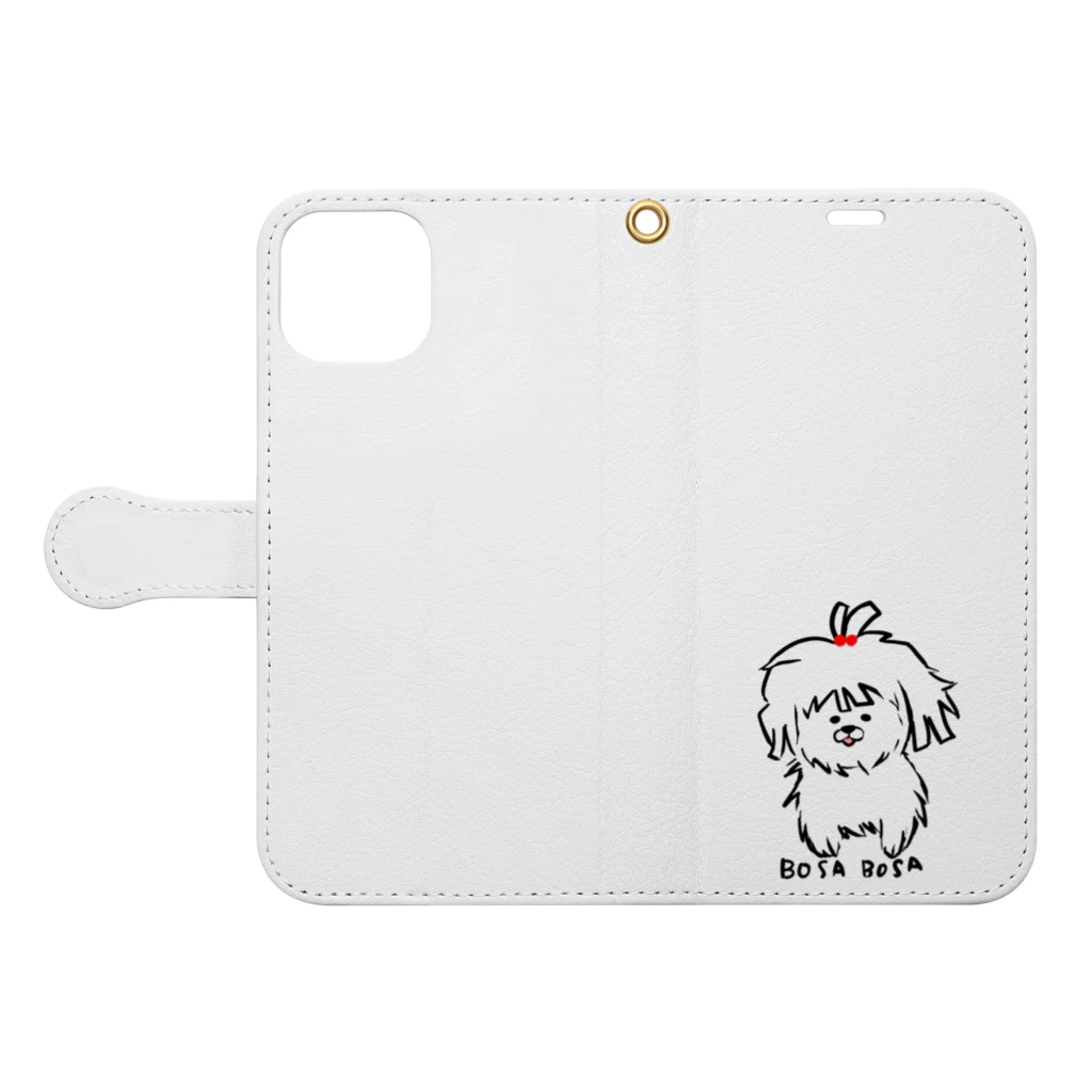 MoroQ factoryのボサボサ犬　「トリミングへ連れてって」 Book-Style Smartphone Case:Opened (outside)