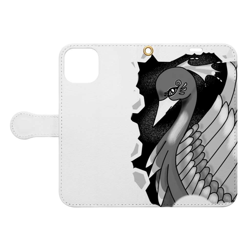 greetenの不死鳥アート　モノクロ Book-Style Smartphone Case:Opened (outside)