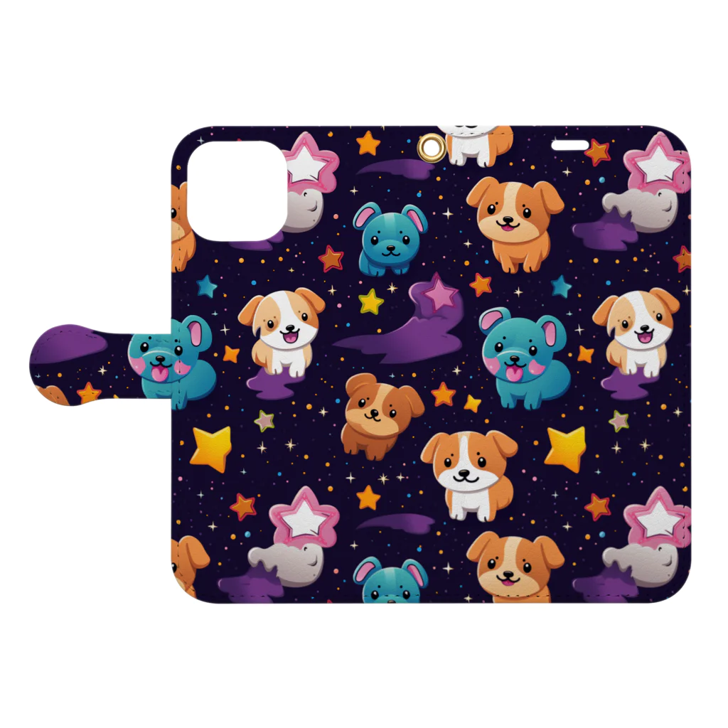 Vasetti_pressの可愛い犬の柄 Book-Style Smartphone Case:Opened (outside)