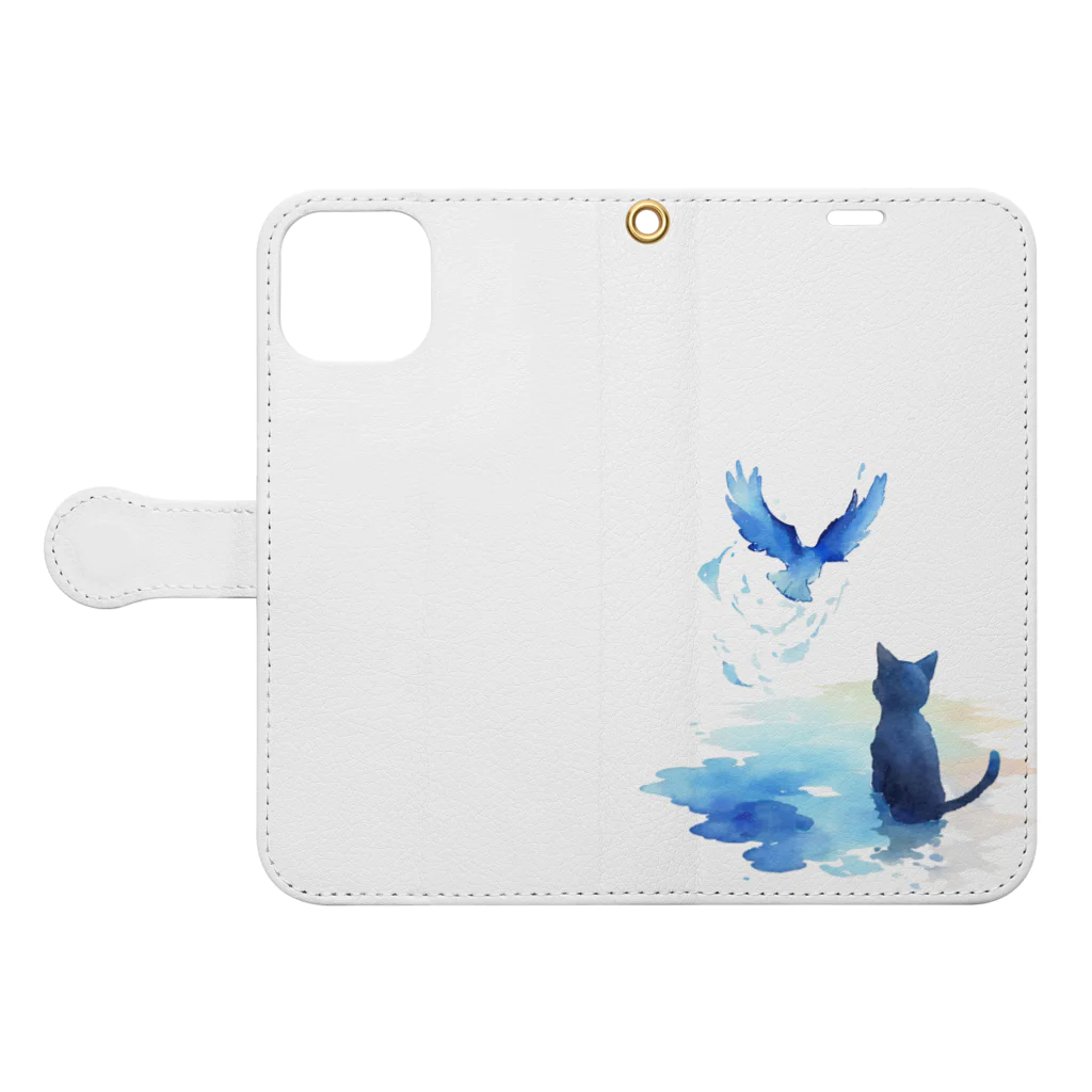 yuuの黒猫と青い鳥 Book-Style Smartphone Case:Opened (outside)