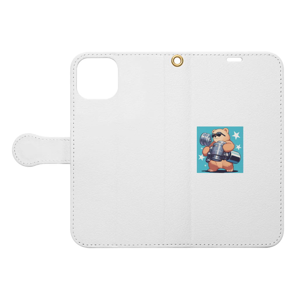 がみみしょつぷの筋トレするサングラスくまさん Book-Style Smartphone Case:Opened (outside)