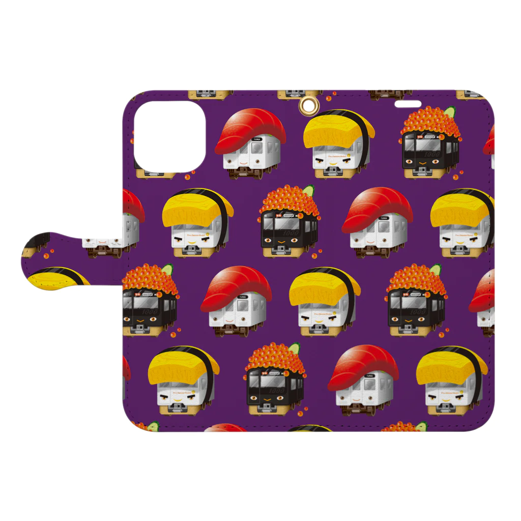 Train Kids! SOUVENIR SHOPのお寿司電車 食べ放題♪ Book-Style Smartphone Case:Opened (outside)