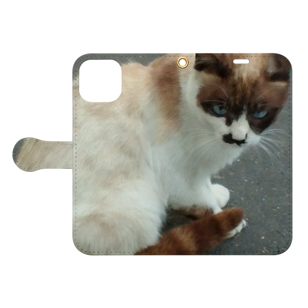 空屋　sorayakusakaの201408161744000　焦げ目の猫 Book-Style Smartphone Case:Opened (outside)