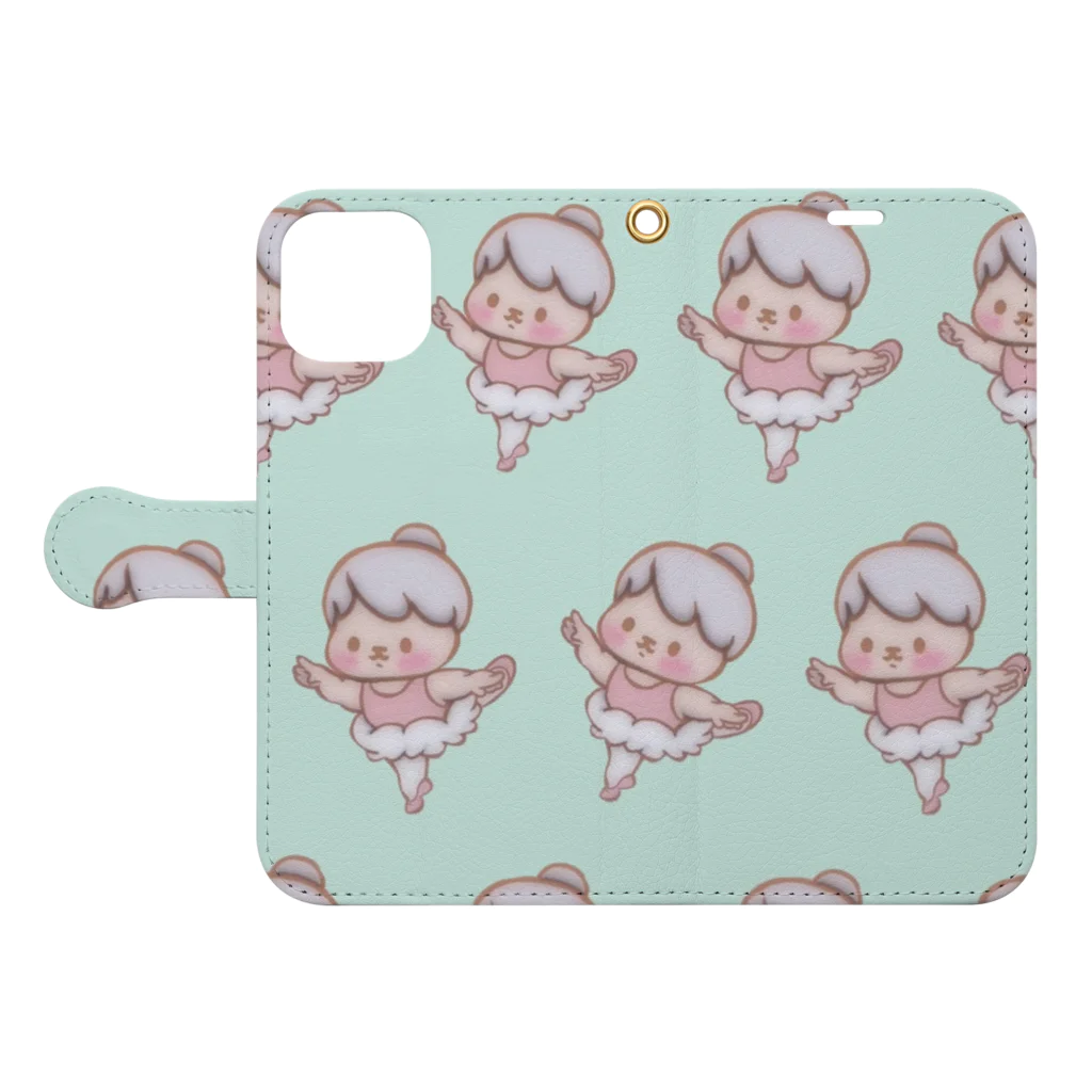 BabyBallerina🩰ONLINESHOPのベビーバレリーナ　アラベスクグリーン Book-Style Smartphone Case:Opened (outside)