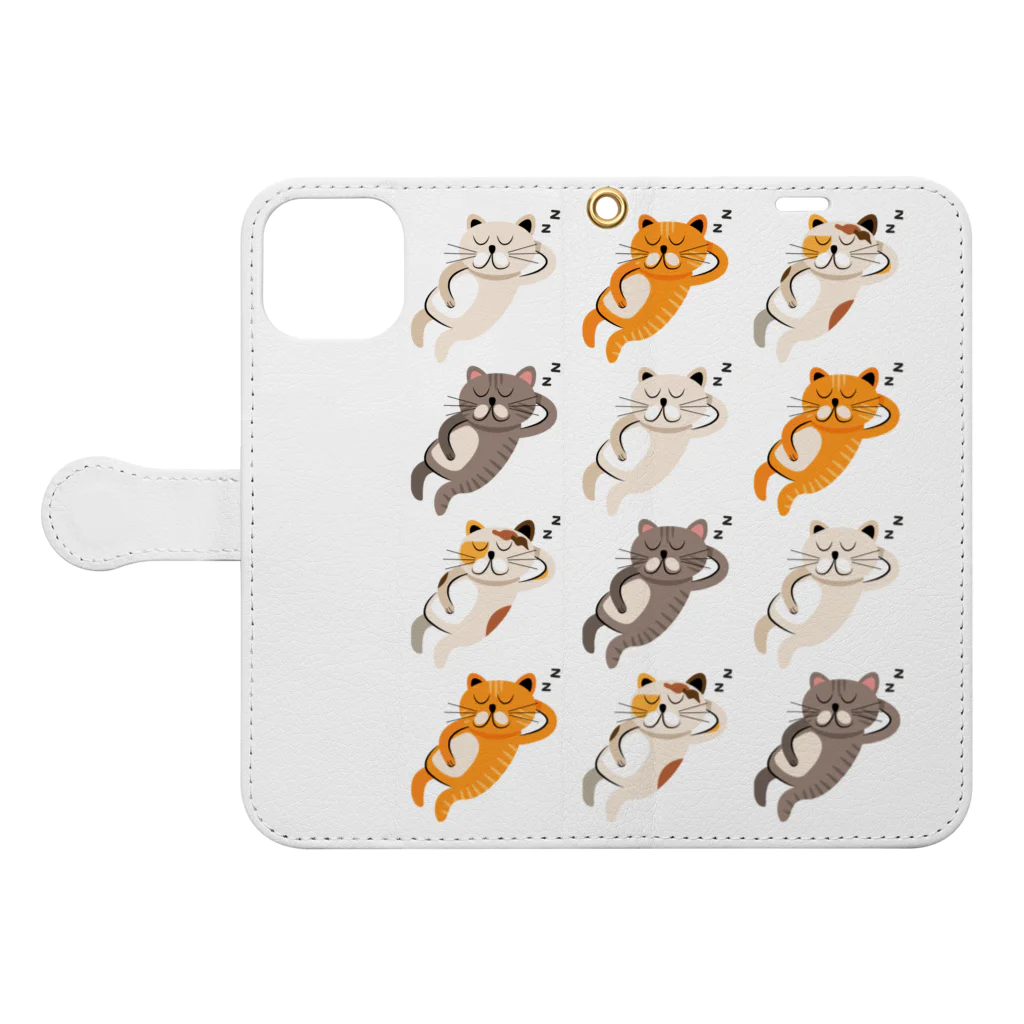 ＠meiliecat🐈original goodsのみんにゃでごろね Book-Style Smartphone Case:Opened (outside)