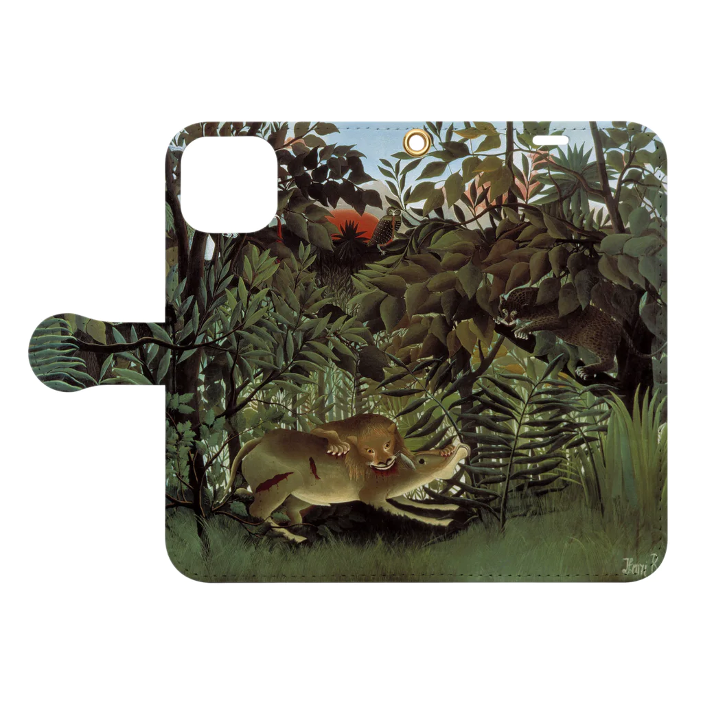 世界美術商店の飢えたライオン / The Hungry Lion Throws Itself on the Antelope Book-Style Smartphone Case:Opened (outside)