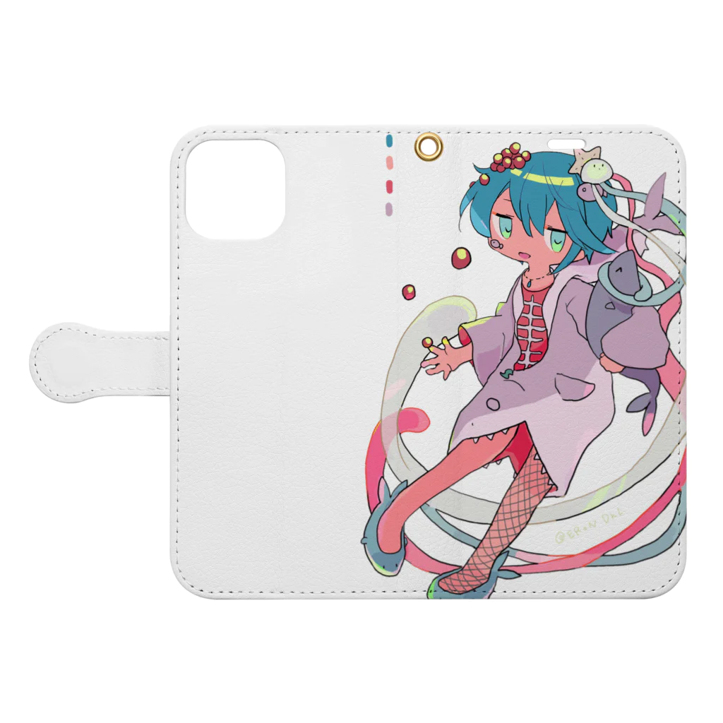 みずいろ（M i z u ! r o）のサメパーカーの子 Book-Style Smartphone Case:Opened (outside)