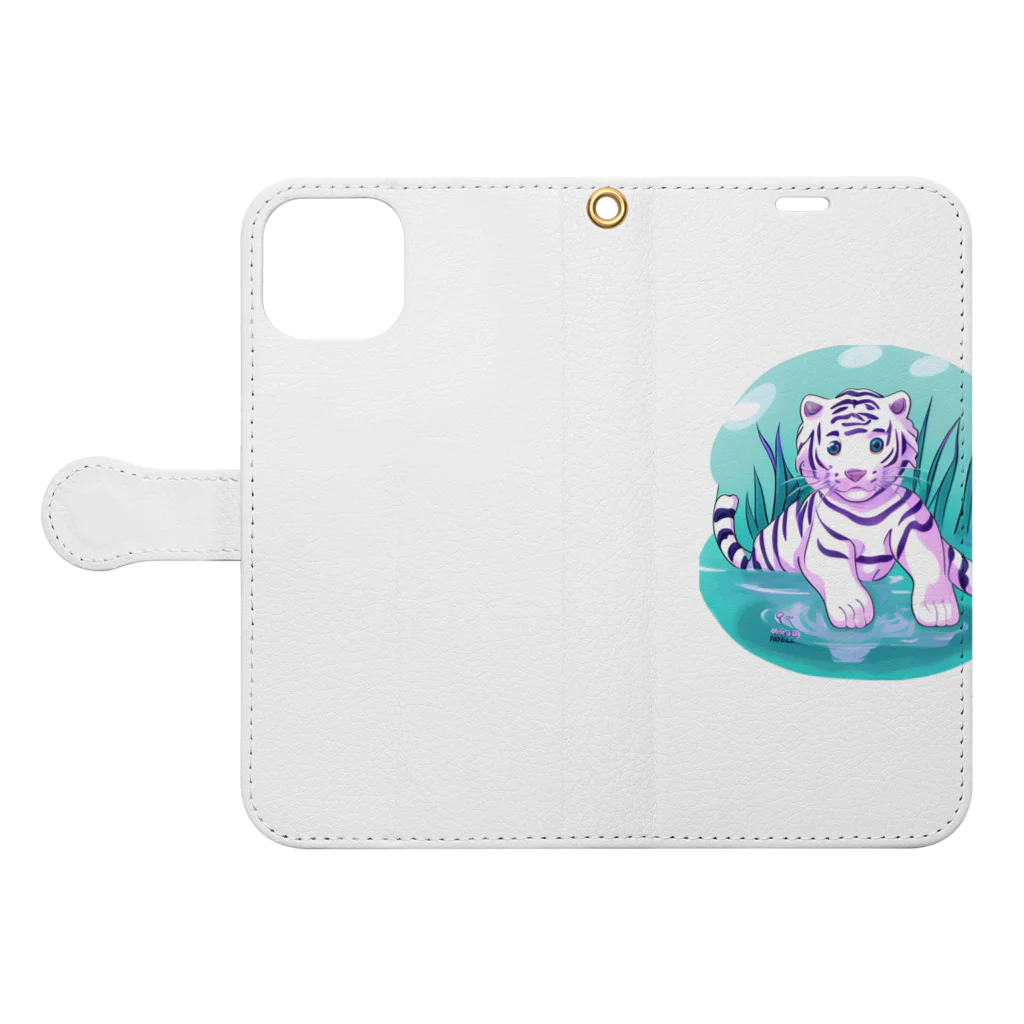 いつもおおきに！たけじいちゃんのWhite Tiger Baby Sigi Book-Style Smartphone Case:Opened (outside)