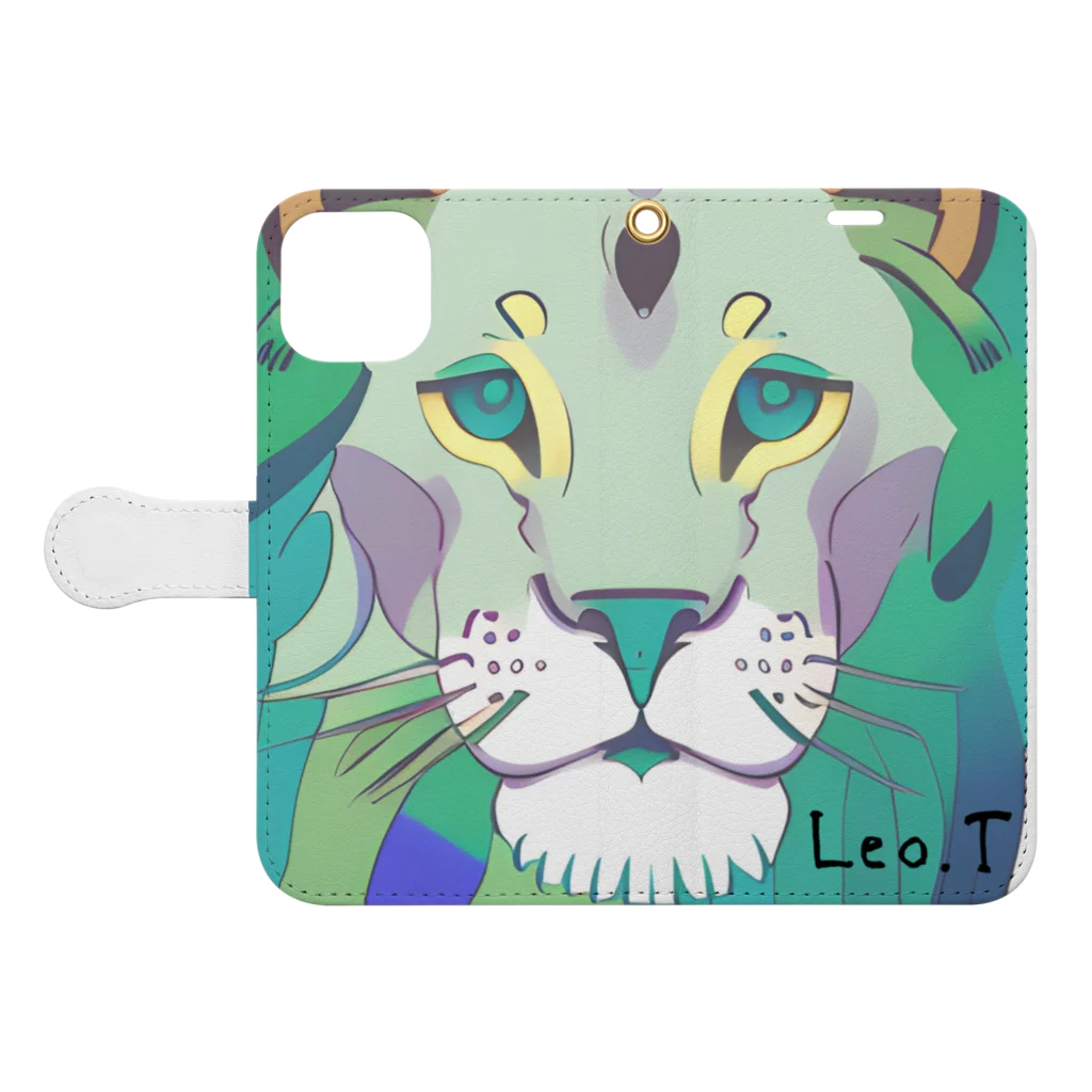 Leo.T Shopのライオンアート　Leo.T 手帳型スマホケースを開いた場合(外側)