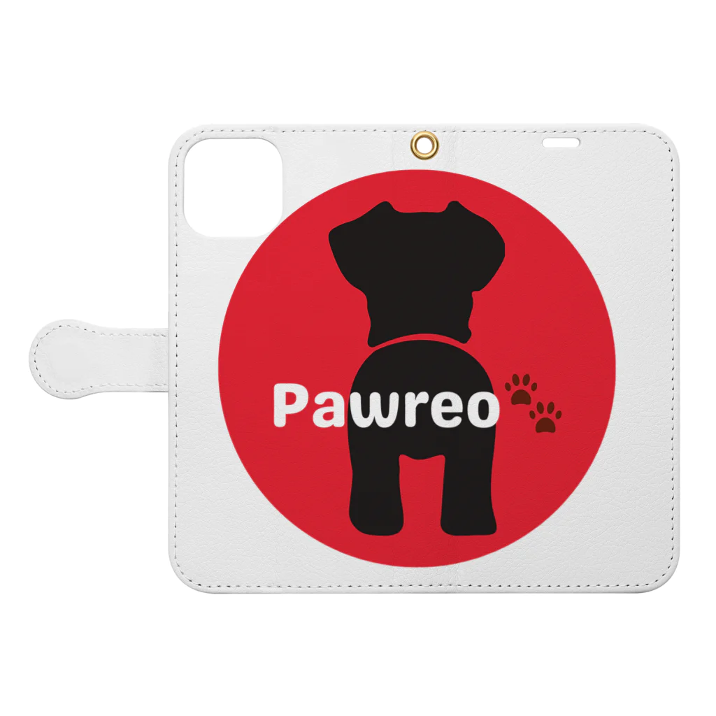 BarkingBeatsのPawreo🐾おでかけグッズ 手帳型スマホケースを開いた場合(外側)