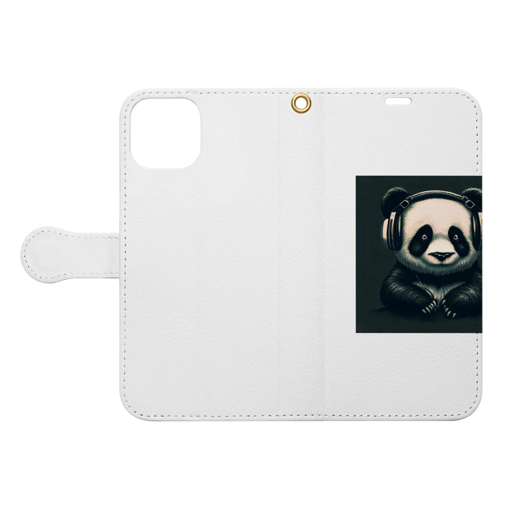 Shiba_IncのHeadphones & Pandas（ヘッドホン & パンダ） Book-Style Smartphone Case:Opened (outside)