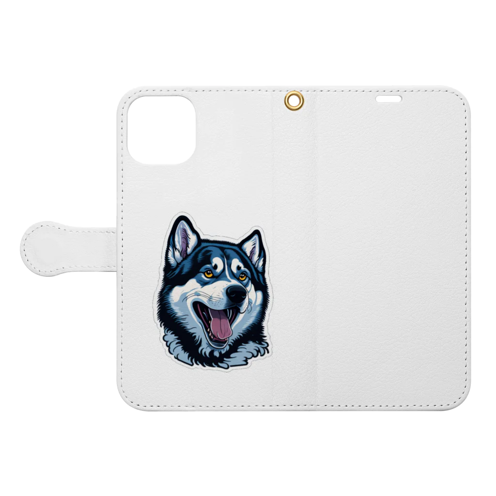 worker-beeのハスキー犬a Book-Style Smartphone Case:Opened (outside)