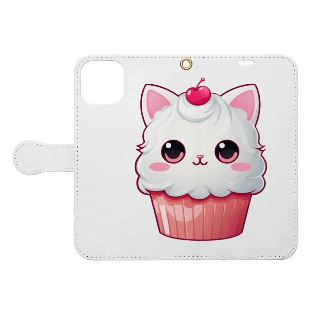 Vasetti_pressのカップケーキの猫ちゃん Book-Style Smartphone Case:Opened (outside)