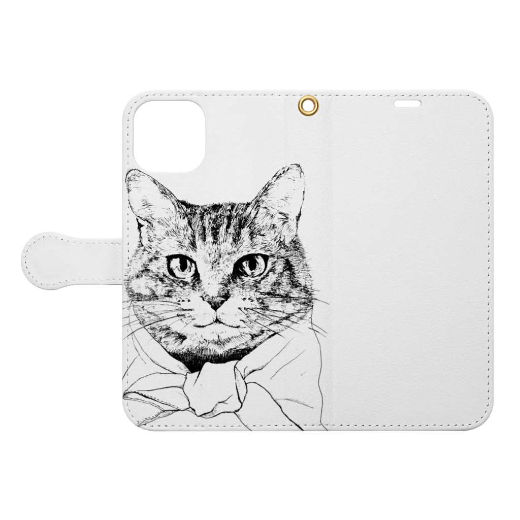 猫竹（nekotake)のペン画のしましま猫ちゃん Book-Style Smartphone Case:Opened (outside)