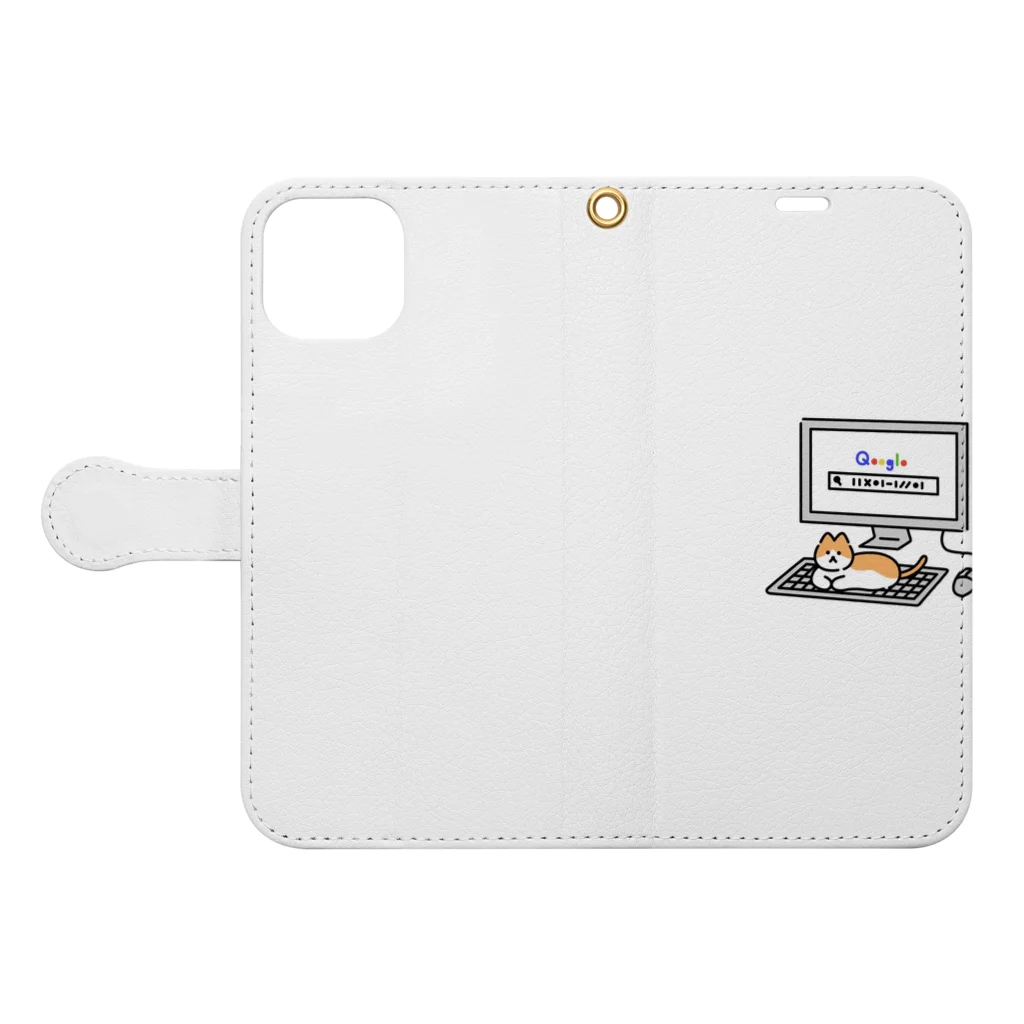 ともきちStoreのパソコン落ちつくにゃん Book-Style Smartphone Case:Opened (outside)