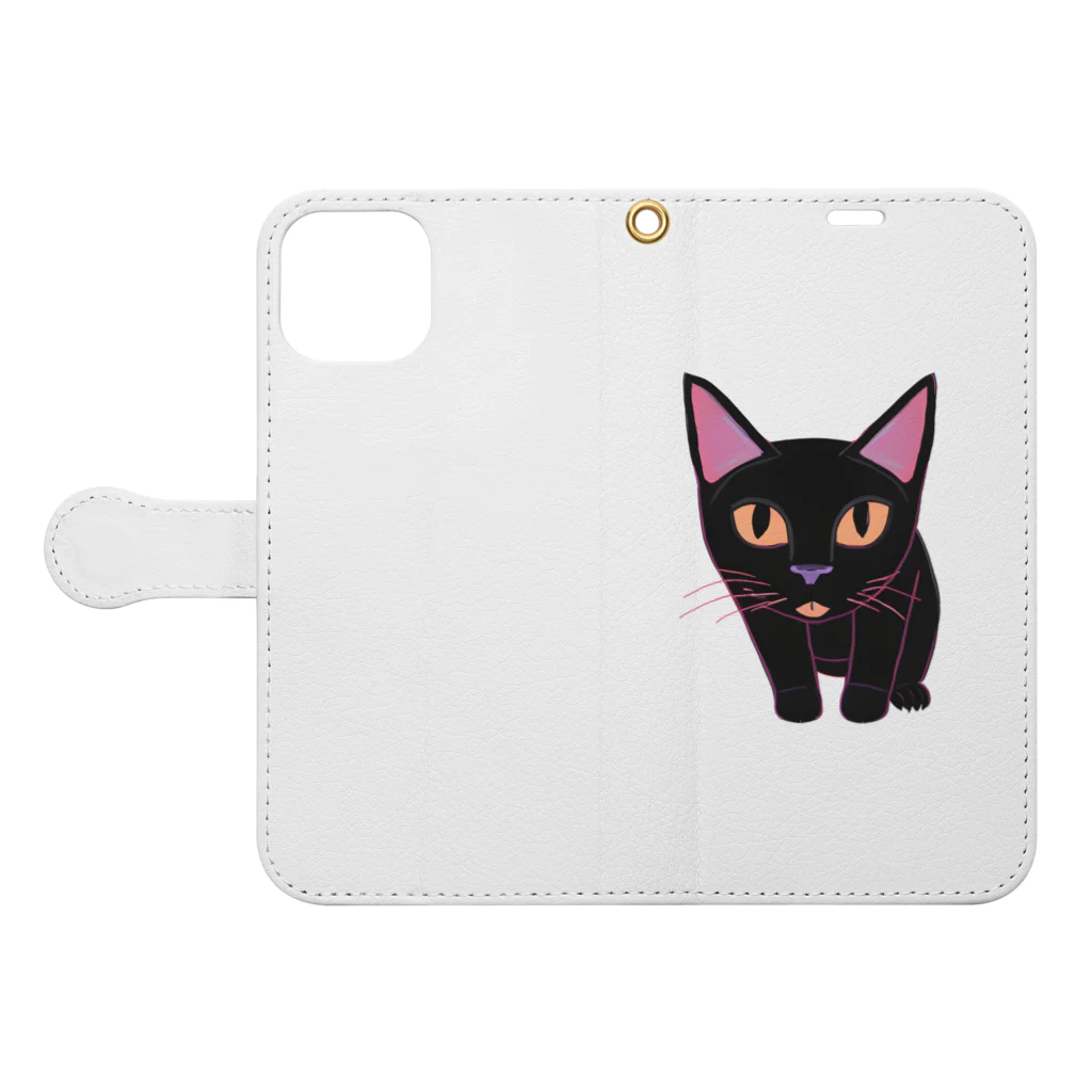 gatto solitario(物寂しげな猫)の黒猫 Book-Style Smartphone Case:Opened (outside)