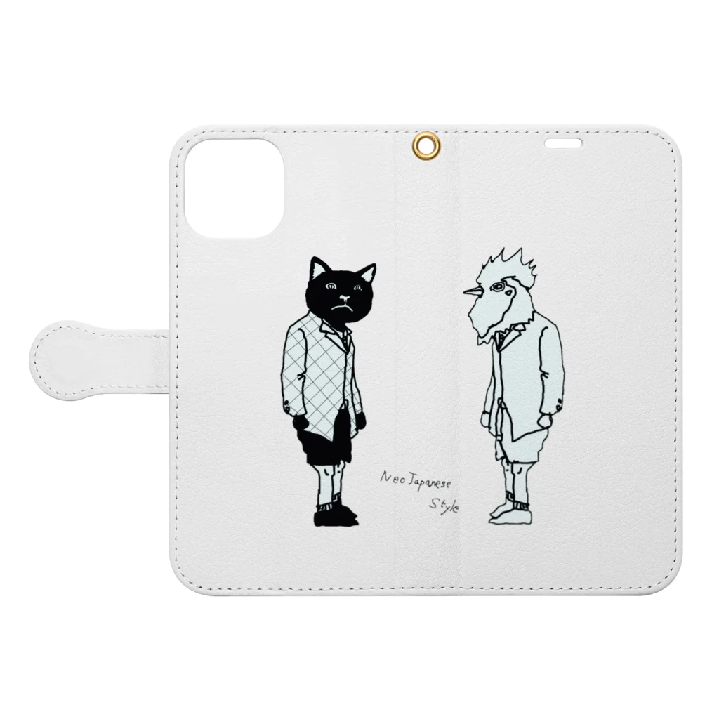 NEOJAPANESESTYLE                               のB_Lack_Cat&Mr.CHICKENHEART Book-Style Smartphone Case:Opened (outside)