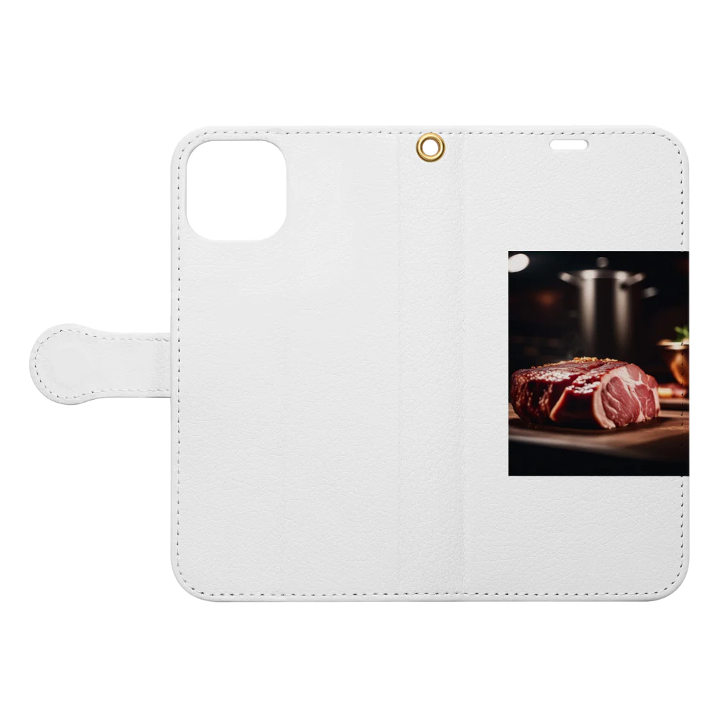 Thumugi-の塊肉 Book-Style Smartphone Case:Opened (outside)