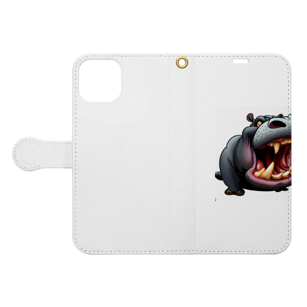 hippo-fanのカバのhippo君 Book-Style Smartphone Case:Opened (outside)