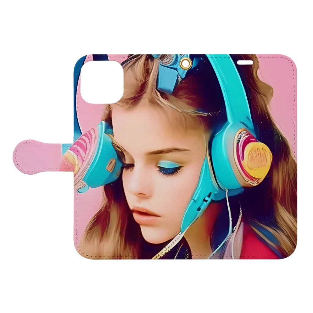 Headphonegirlのヘッドフォンガール 手帳型スマホケースを開いた場合(外側)
