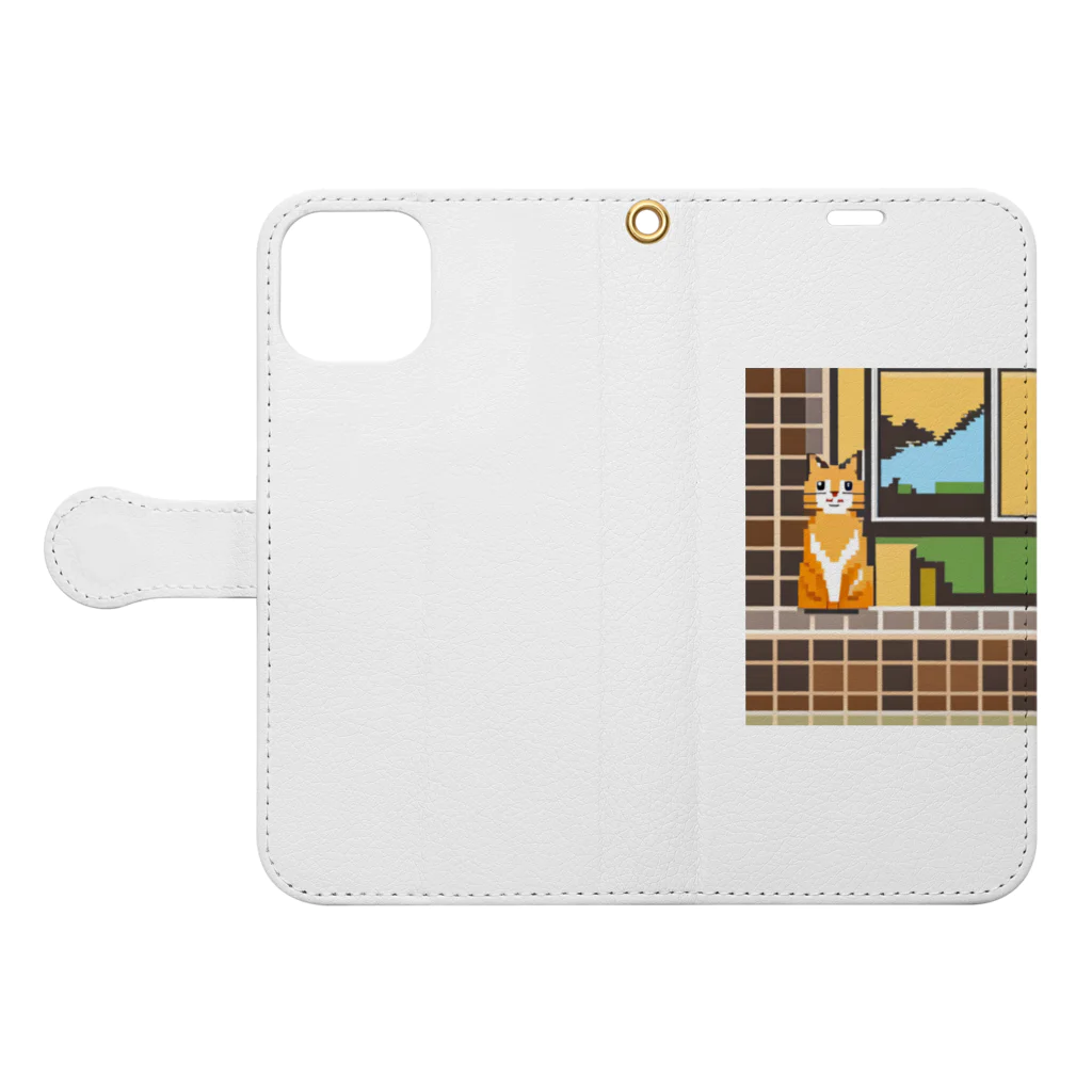 getprizeのドット絵の猫 手帳型スマホケースを開いた場合(外側)