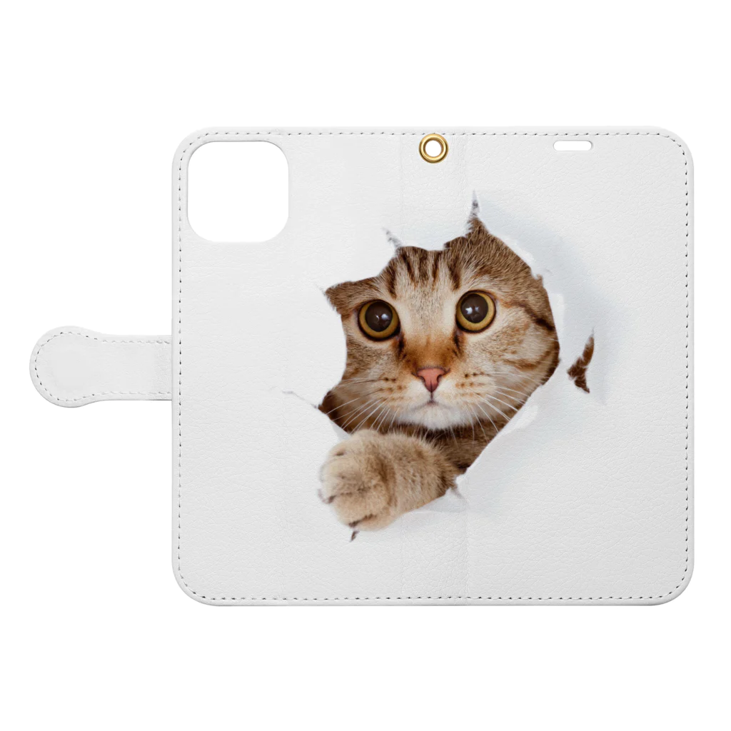 ただの猫好きのWhite Free Cute Funny Cat T-shirt Book-Style Smartphone Case:Opened (outside)