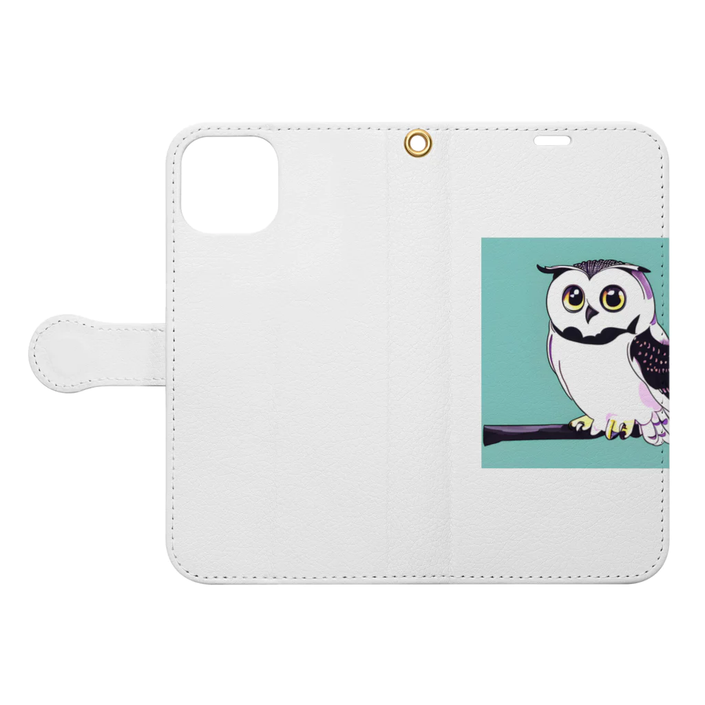 Owlのキュートなフクロウ Book-Style Smartphone Case:Opened (outside)