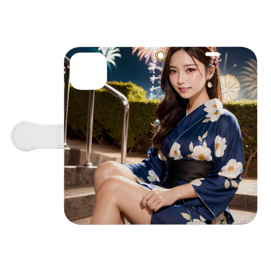 ゆきのAI美女グッズのゆき　AI美女(浴衣ver) Book-Style Smartphone Case:Opened (outside)